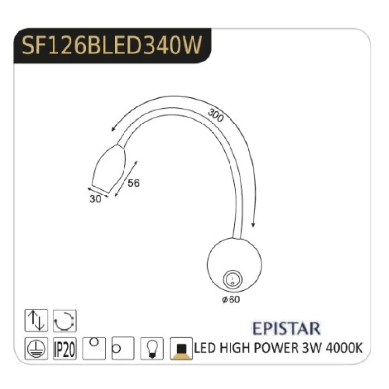 Swan SF126BLED340W – ACA Lighting LED wall light, 1X3W, 4000K