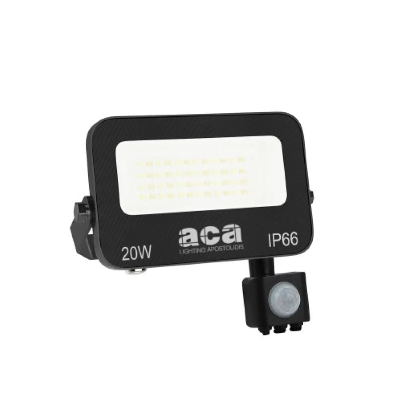 Прожектори ACA Lighting N20CCTS – LED фасаден прожектор с датчик за движение в черен, 20W, 3000K
