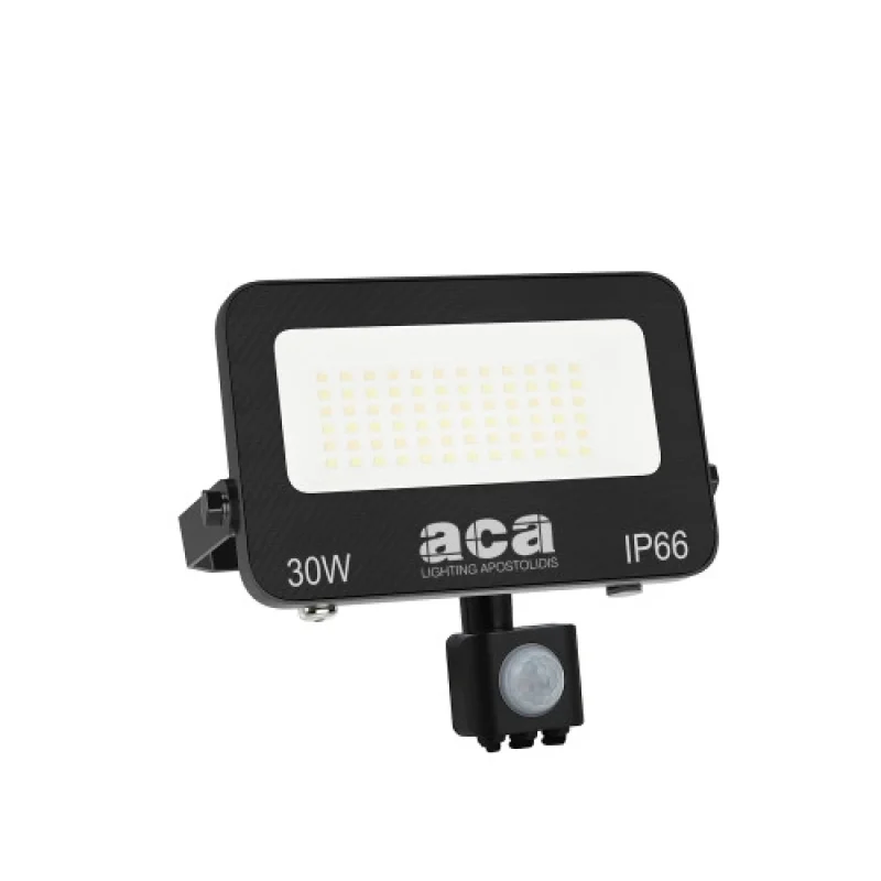 Прожектори ACA Lighting N30CCTS – LED фасаден прожектор с датчик за движение в черен, 30W, 3000K