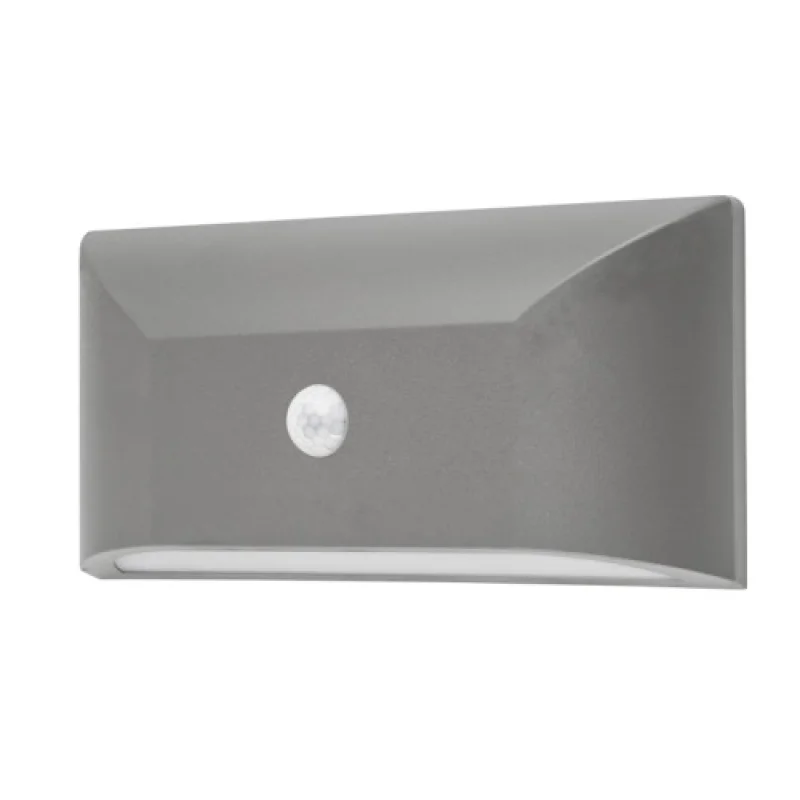 Луни за външен монтаж ACA Lighting SLIM22PIR – LED фасадна луна за външен монтаж с датчик в сив, 1X6W, 3000K, IP65