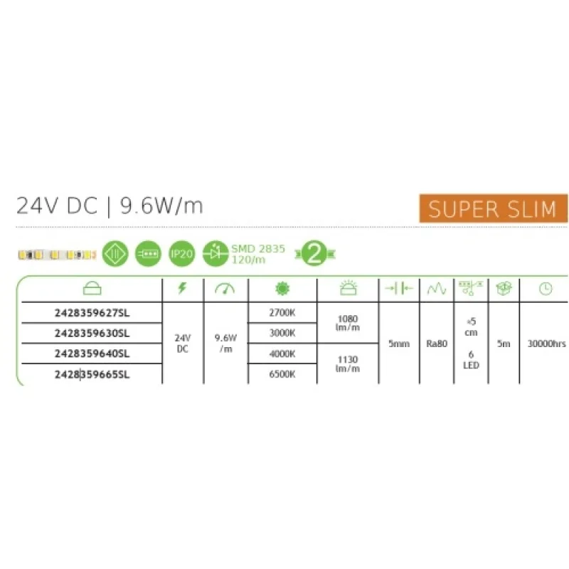 Smd2835 120 leds/m 2428359627SL – ACA Lighting LED strip, 9,6W