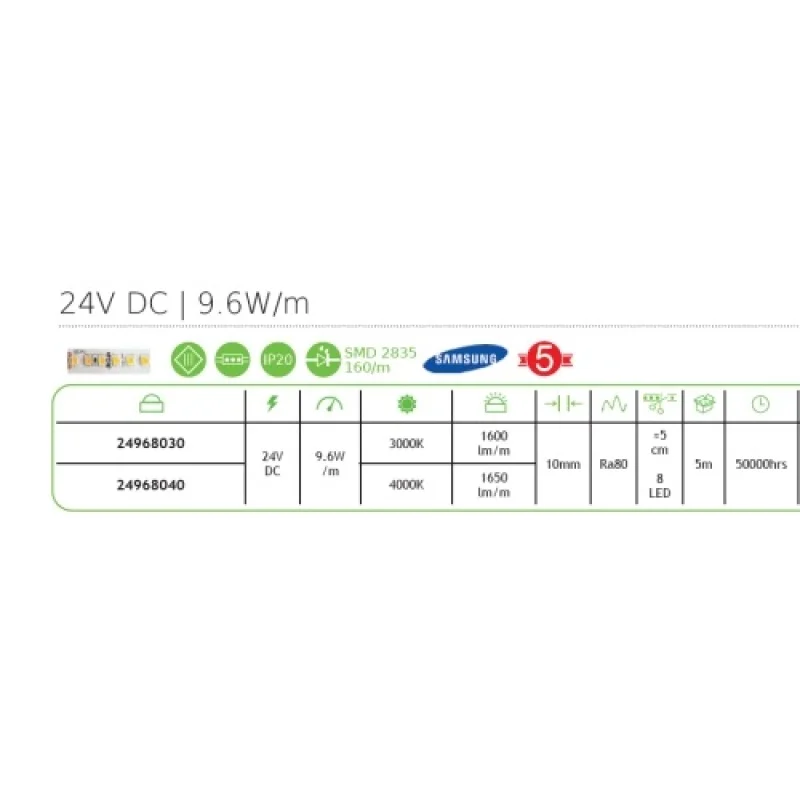 Smd2835 160 leds/m SAMS 24968030 – ACA Lighting LED лента, 9,6W