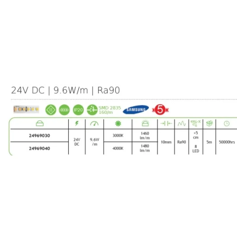 Smd2835 160 leds/m SAMS 24969030 – ACA Lighting LED strip, 9,6W
