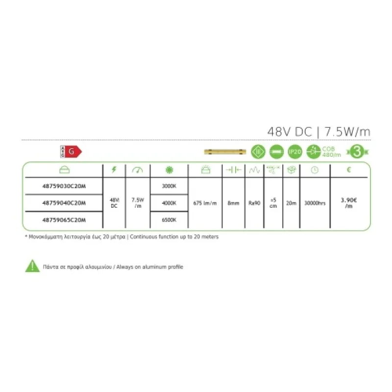 Led COB STRIP 480 l 48759030C20M – ACA Lighting LED лента, 7,5W