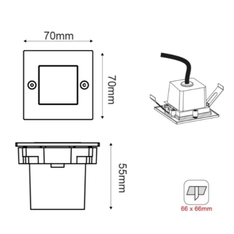 Whi PAS230WS – ACA Lighting LED луна за вграждане в стена в бял, 1X2W, 3000K, IP54