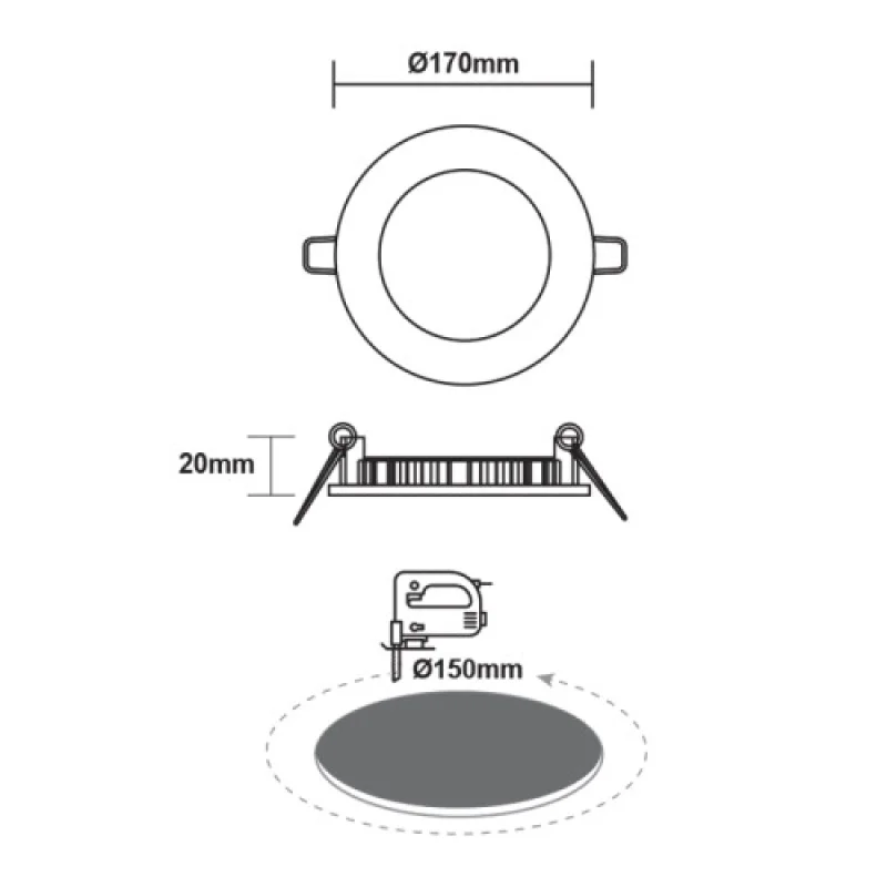 12w 6500 PENU1265RW – ACA Lighting LED panel for recessed mounting in white, 1X12W, 6500K, IP20