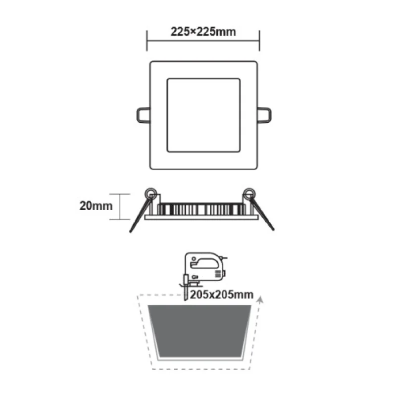 18w 400 PENU1840SNM – ACA Lighting LED panel for recessed mounting in matt chrome, 1X18W, 4000K, IP20