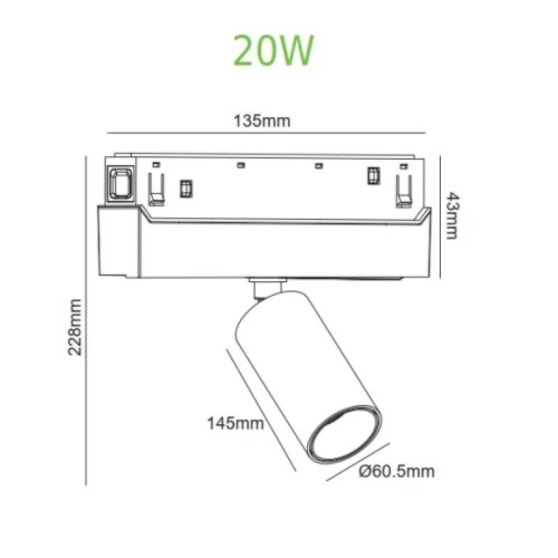 H HUBE2040B – ACA Lighting LED floodlight for magnetic track in black