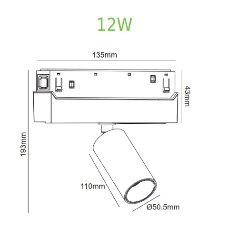 H HUBE1240W – ACA Lighting LED прожектор за магнитна шина в бял