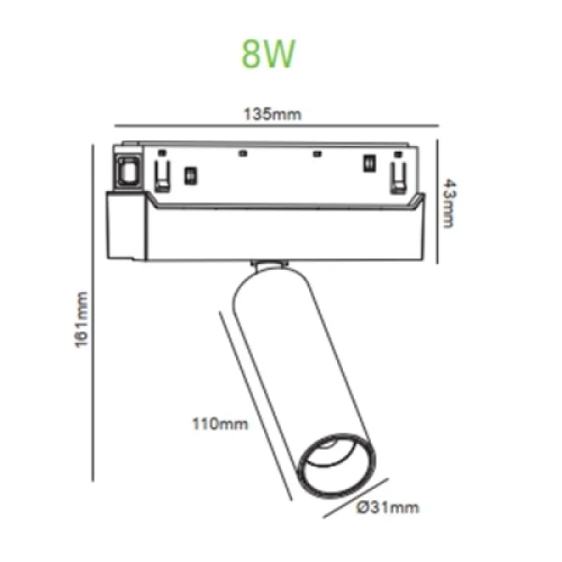 H HUBEM830B – ACA Lighting LED прожектор за магнитна шина в черен