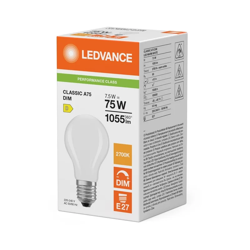 LED060977 – LEDVANCE LED крушка, 7.5W, 1055lm, 2700K, IP20, бял