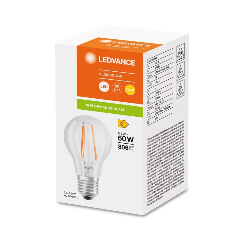 LED062582 – LEDVANCE LED lamp, 6.5W, 806lm, 2700K, IP20, transparent
