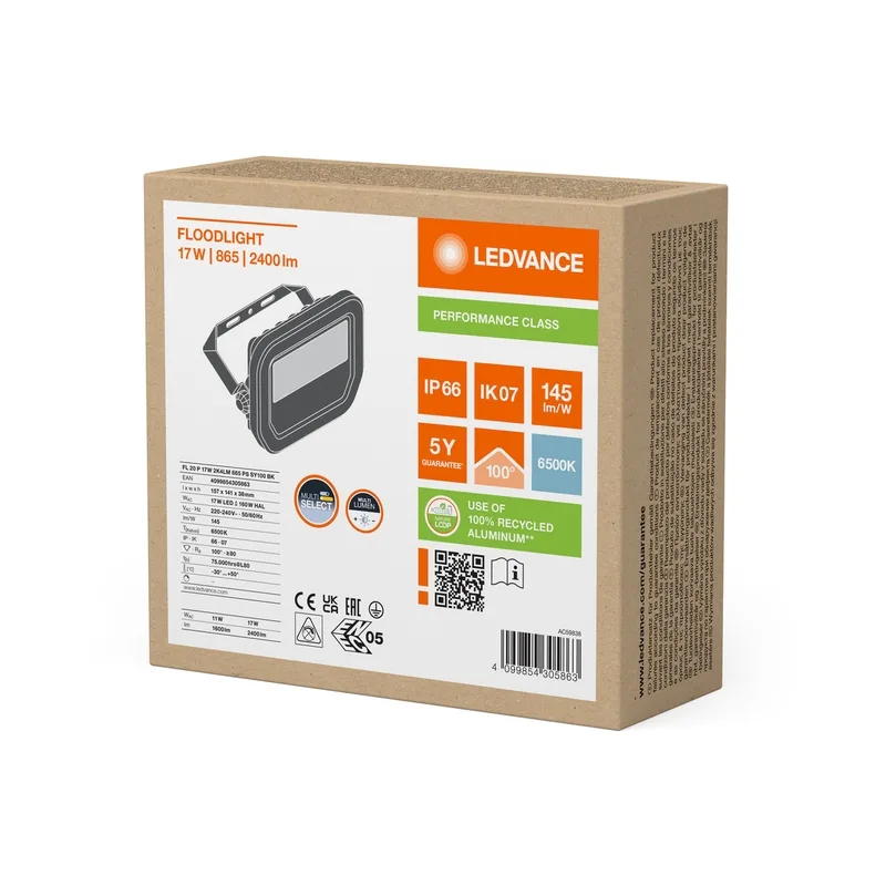 LED305863 – LEDVANCE LED floodlight, 17W/11W, 2400lm/1600lm, 6500K, IP66, black