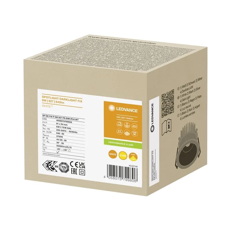LED799806 – LEDVANCE спот, 8W/6W/4W, 640lm/510lm/320lm, 2700K, IP44, бял