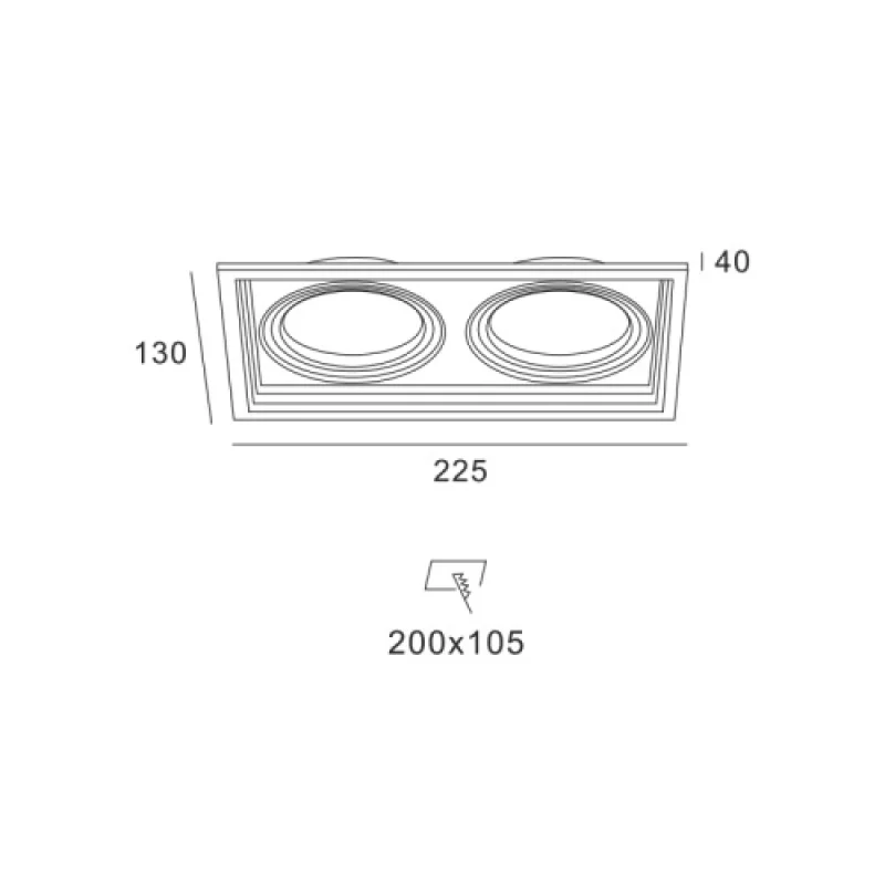 Square BLACK XMGU2B – ACA Lighting луна за вграждане в черен, 2X10W