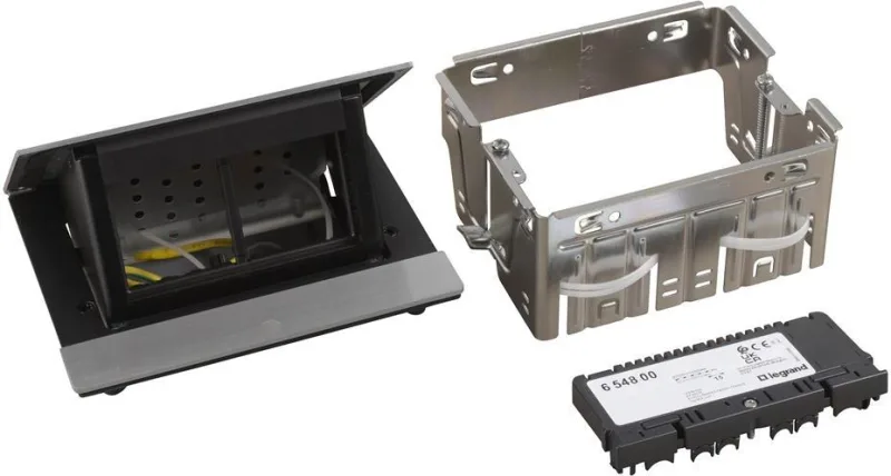 Retractable desk box 4 modules with mounting kit, matt aluminium, Incara Pop-Up Legrand 654800