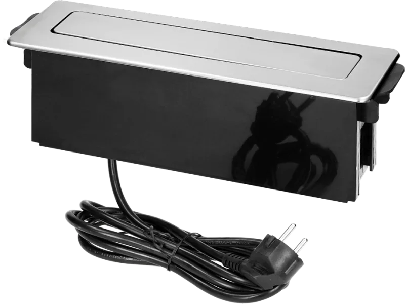Retractable desk box 3x Schuko, 2x USB A+C, 2 m cable, stainless steel, ORNO OR-GM-9014(GS)/B-G