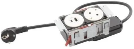 Furniture sockets Built-in desk box 1x Schuko, USB type A and C charging, 148x80 mm, white, Incara Disq'In Legrand 654746