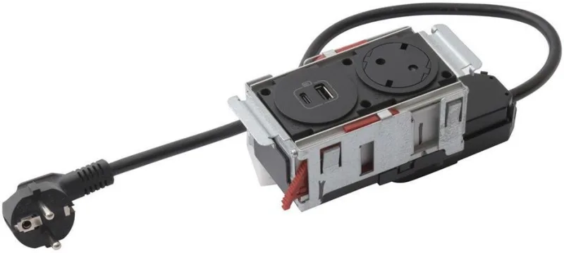 Furniture sockets Built-in desk box 1x Schuko, USB type A and C charging, 148x80 mm, black, Incara Disq'In Legrand 654749