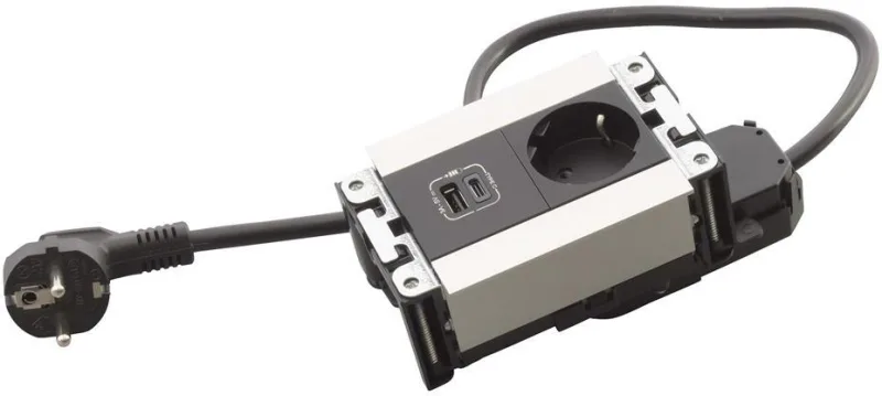 Built-in desk box 1x Schuko, USB type A and C charging, 134x80 mm, black metal, Incara Multilink Legrand 654789