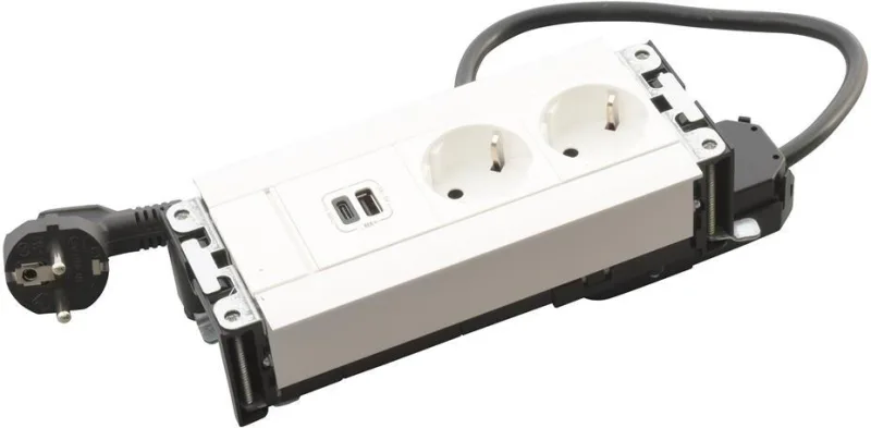 Built-in desk box 2x Schuko, USB type A and C charging, 202x80 mm, white, Incara Multilink Legrand 654780