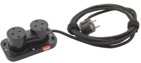 Furniture sockets Built-in desk box 2x Schuko, 2.5 m cable, 140x76 mm, black, Incara Electr'On Legrand 654911