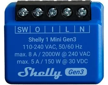 Shelly Микромодул Smart реле 1х On/Off 8A изисква неутрала Shelly 1 Mini Gen3