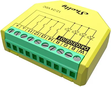 Микромодул Smart реле 4х димер за ленти 120W@12V, 240W@24V Shelly Plus RGBW PM