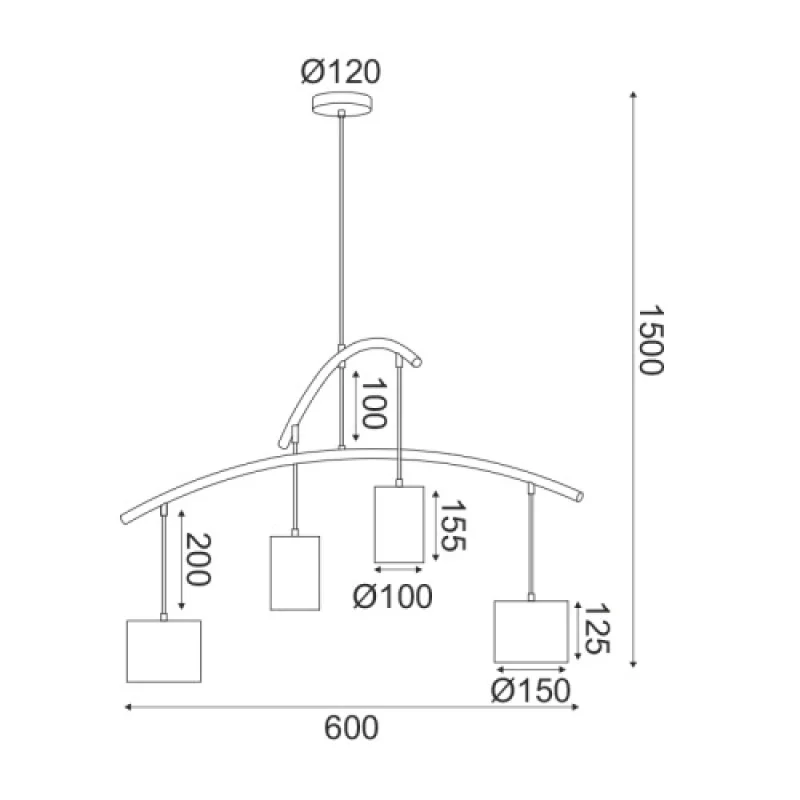 Escala DCR39219 – ACA Lighting pendant in black, 4X40W