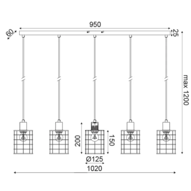 Dublin GN735PAW – ACA Lighting pendant, 5X60W