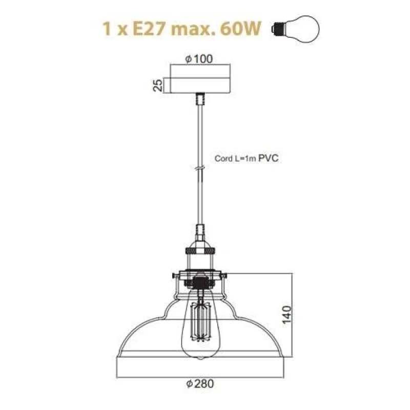 Smyrna KS1295PAM1BK – ACA Lighting пендел в античен месинг, 1X60W