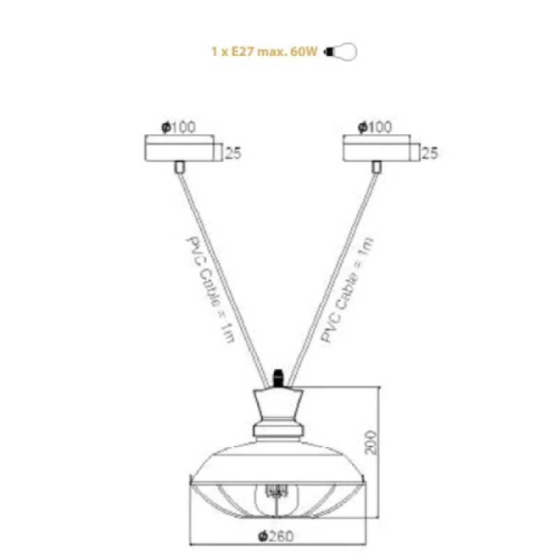 Angela KS14632BB – ACA Lighting пендел в черен, 1X60W