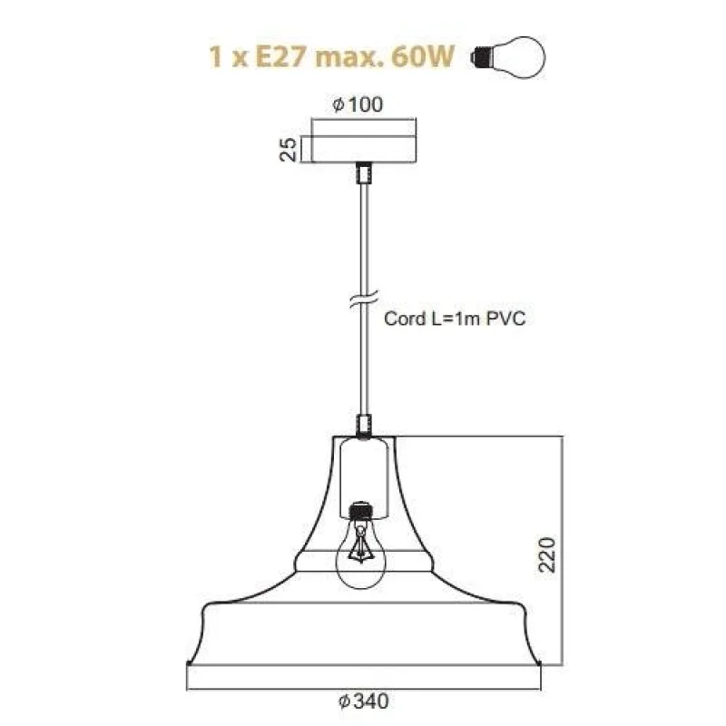 Stooges KS1477P1BK – ACA Lighting pendant in black, 1X60W