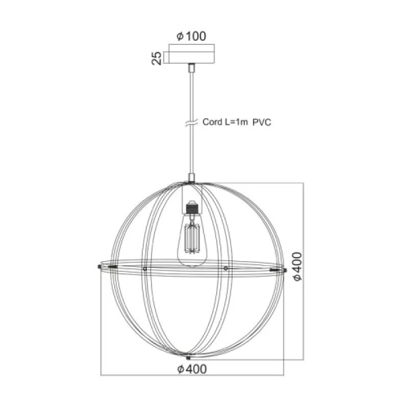Sirena KS1483P1BK – ACA Lighting пендел в черен мат, 1x60W