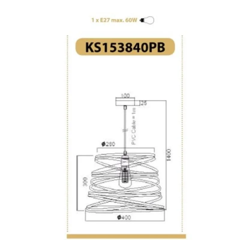 Jazz KS153840PB – ACA Lighting pendant in black, 1X60W