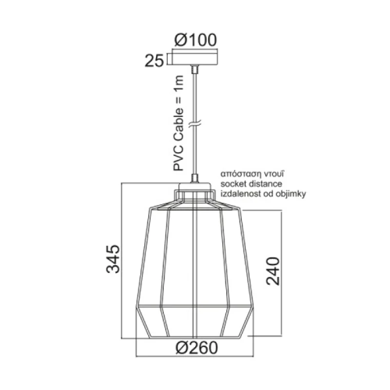 Kennedy KS159326BK – ACA Lighting пендел в черен, 1X60W
