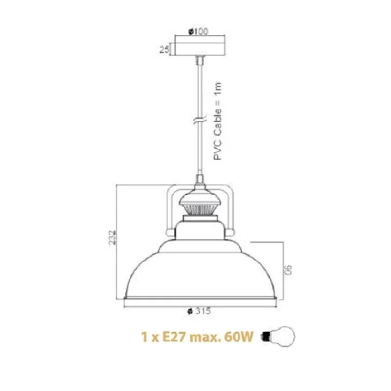 Gaia KS184331R – ACA Lighting пендел в ръждиво-кафяв, 1X60W