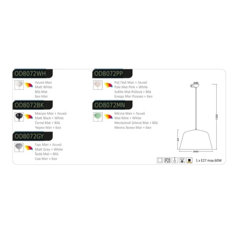 Pallada OD8072BK – ACA Lighting pendant in black, 1X60W