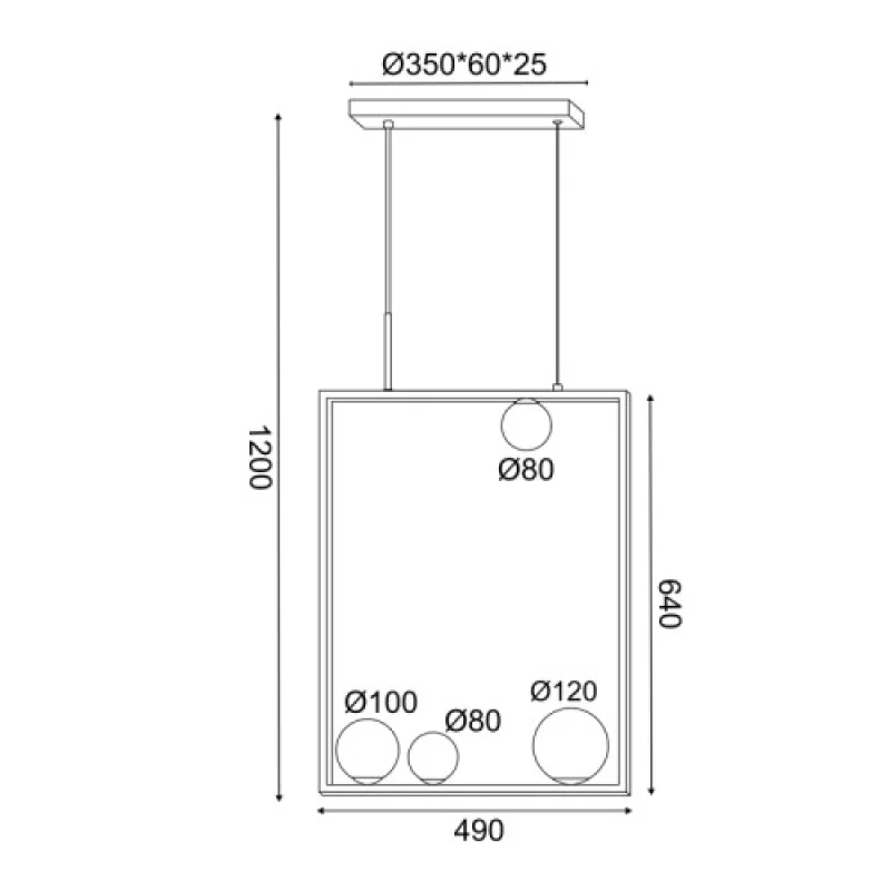 Quadro OD91494PB – ACA Lighting пендел в черен, 4X7W