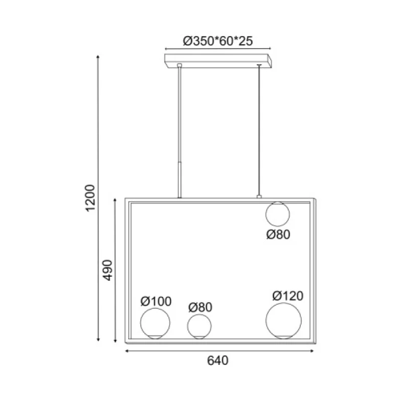 Quadro OD91644PB – ACA Lighting пендел в черен, 4X7W