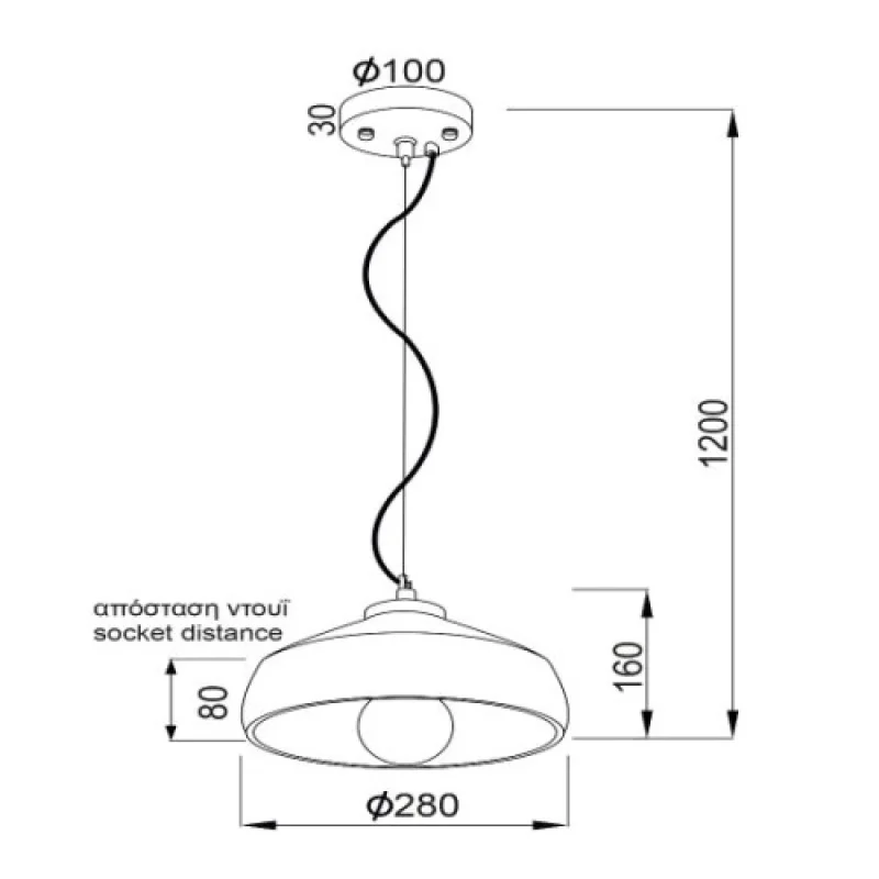 Elvis V351581P – ACA Lighting пендел в сив, 1X60W
