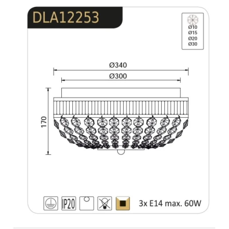 Rose DLA12253 – ACA Lighting ceiling light, 3X40W