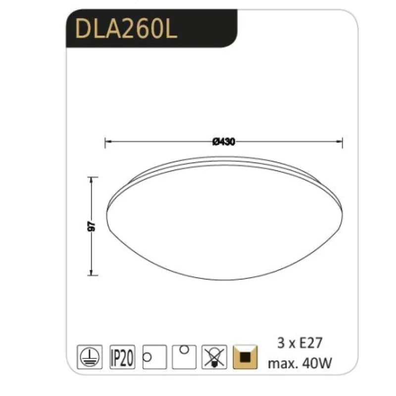 Vegas DLA260L – ACA Lighting плафон в бял, 3X40W