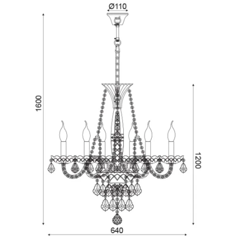 Lilium BLK80046PCG – ACA Lighting полилей в месинг, 6X40W