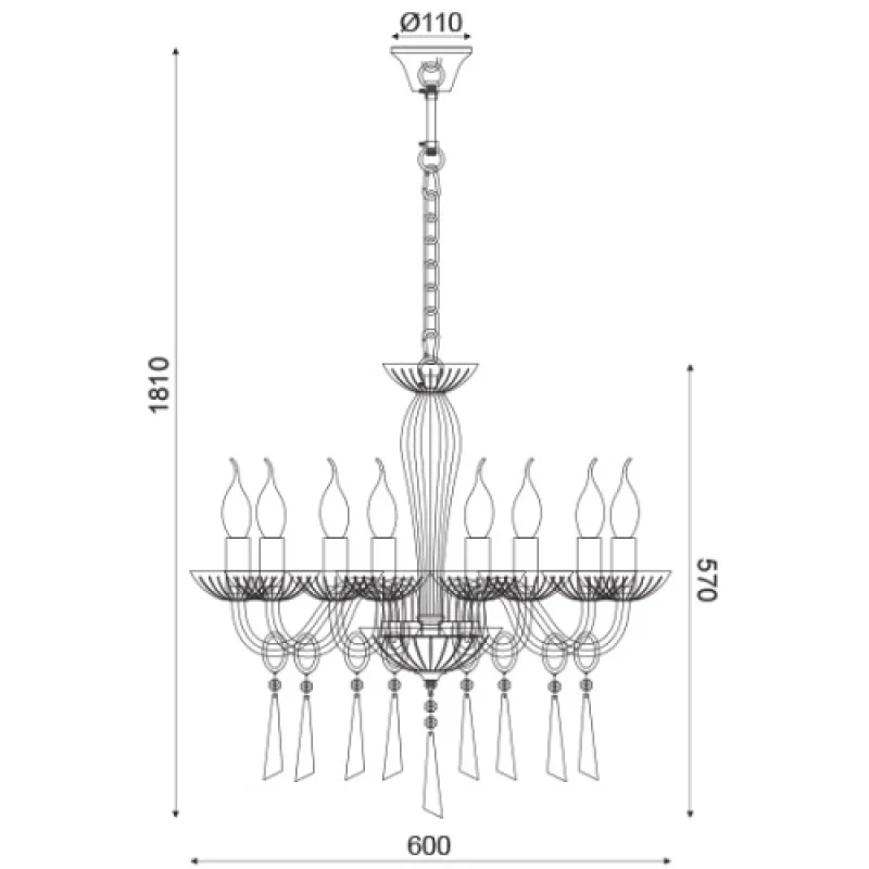 Violet BLK80288PCG – ACA Lighting chandelier in brass, 8X40W