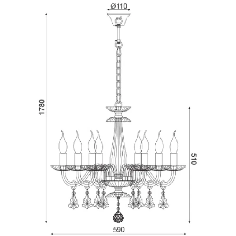 Lompelia BLK80388PCMG – ACA Lighting chandelier in brass, 8X40W