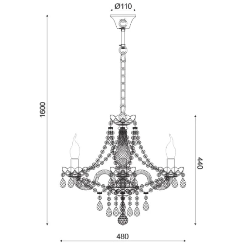 Gladiolo BLK80413PCC – ACA Lighting chandelier in chrome, 3X40W