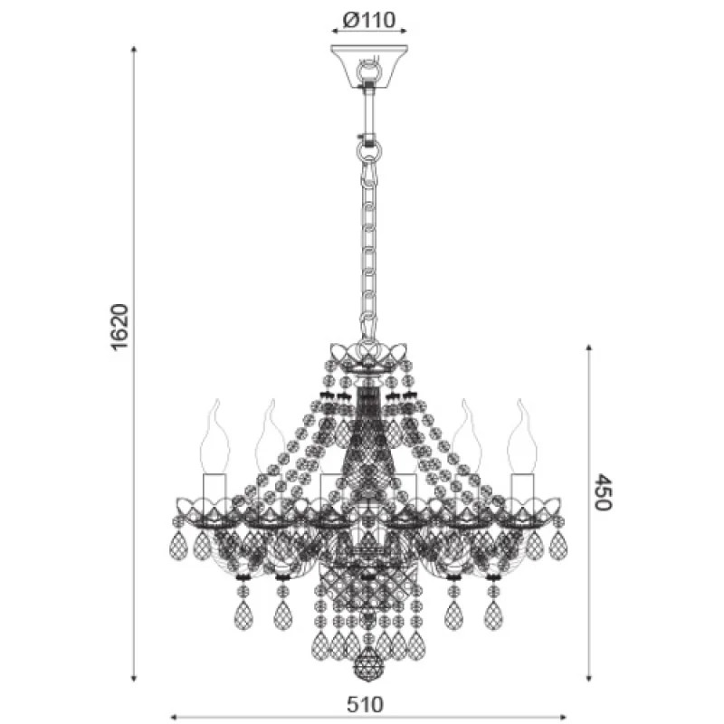 Gladiolo BLK80416PCC – ACA Lighting полилей в хром, 6X40W