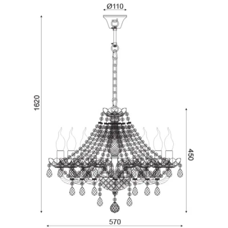Gladiolo BLK80418PCC – ACA Lighting chandelier in chrome, 8X40W
