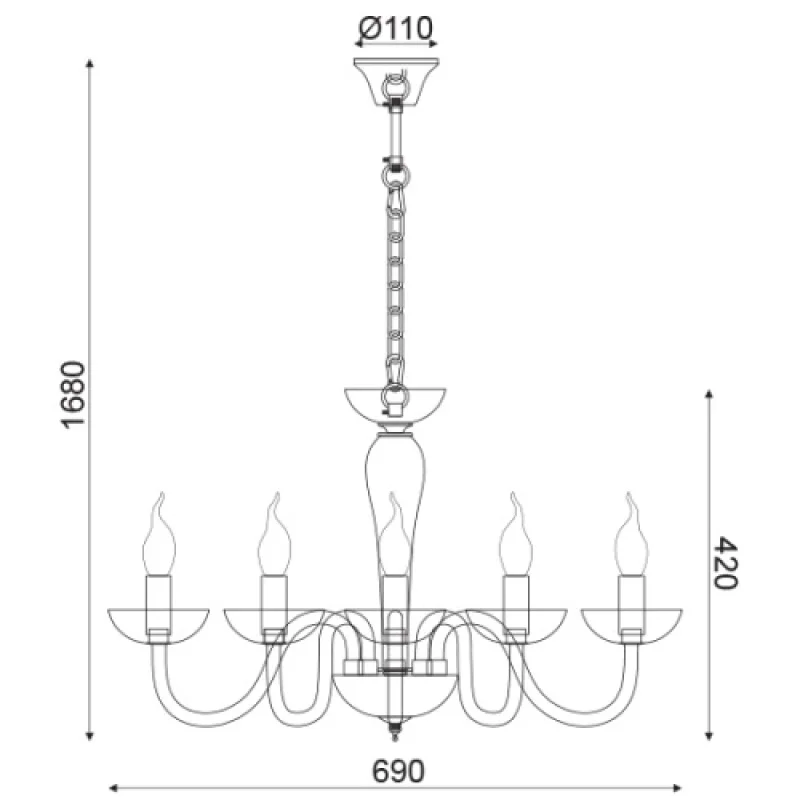 Lunaria BLK82185PSGC – ACA Lighting chandelier in chrome, 5X40W